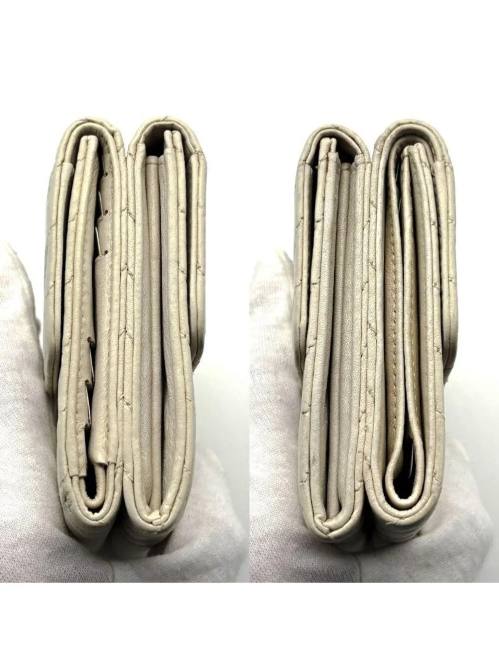 ★SOLD★ Chanel Wallet Shell Blanc Stitch Hook Trifold - Picture 9 of 13